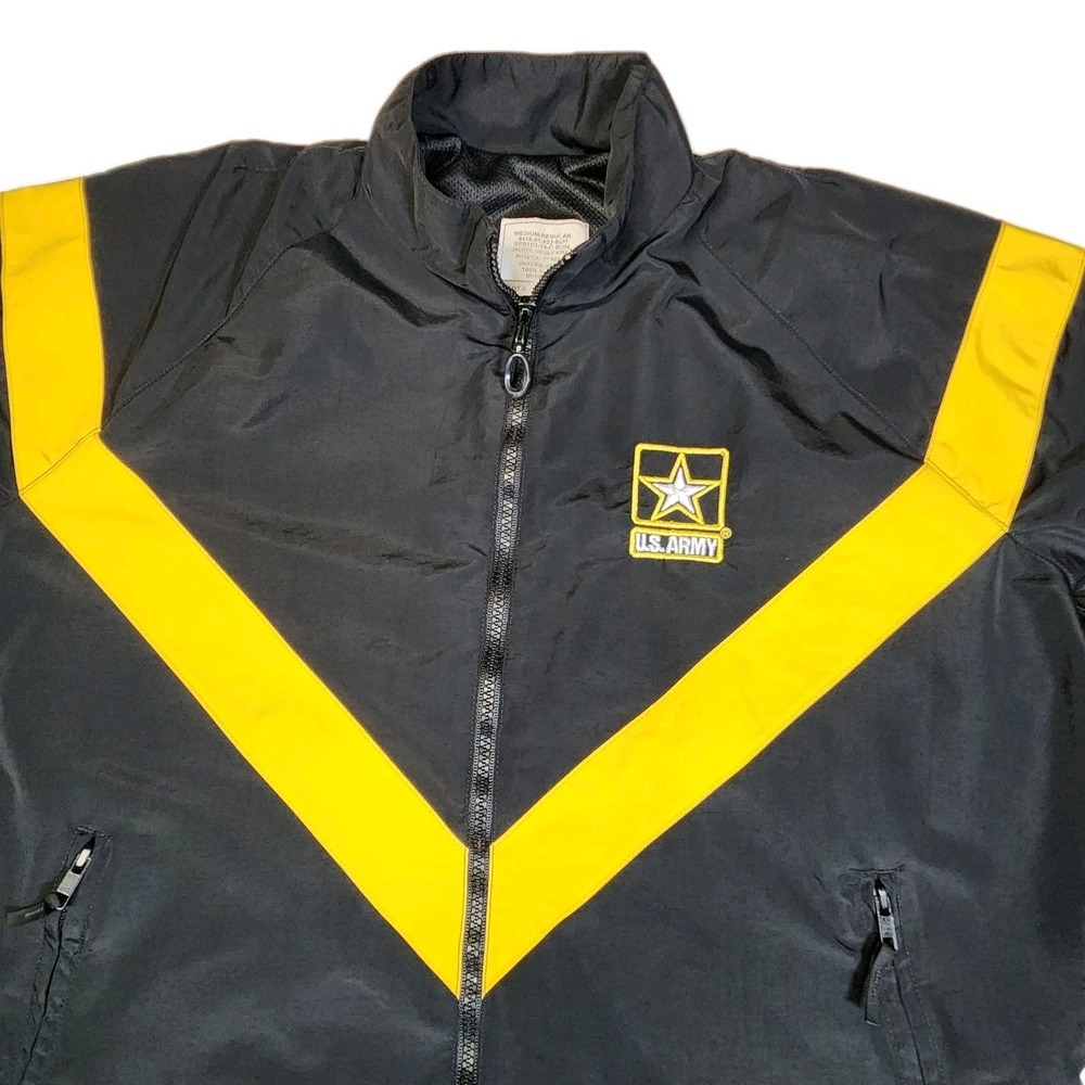 U.S. Army APFU PT Jacket Medium Regular Black Yellow Military Nylon Windbreaker